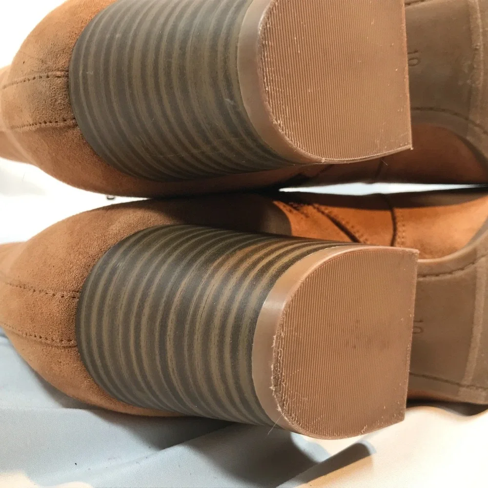 Old Navy Womens Cognac Faux Suede Pointed Toe‎ Block Heel Ankle Boots Size 10